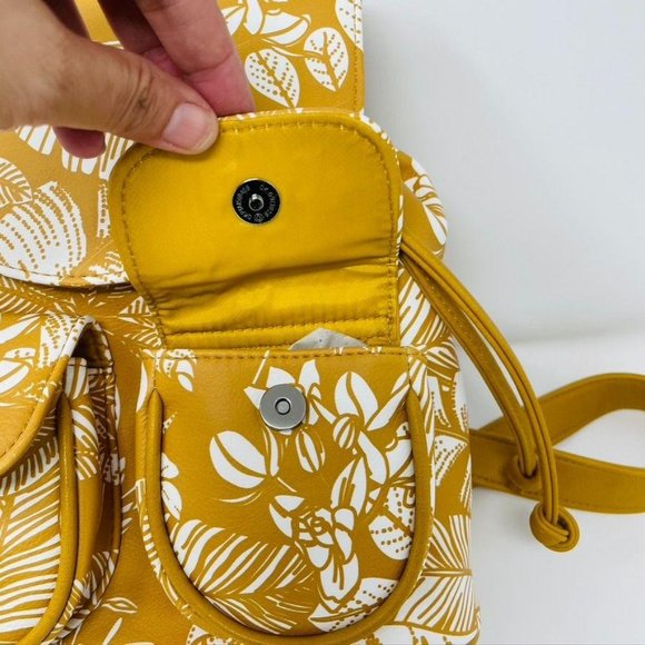 Yellow Floral Print Mini Drawstring Flap Backpack - Picture 8 of 11